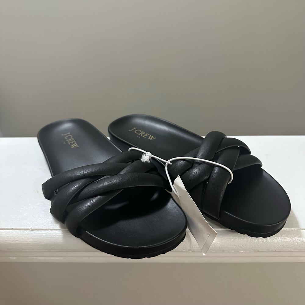 NWT J. Crew Crisscross Style BQ439 Black Slip On Slide Sandals Women’s Size 7